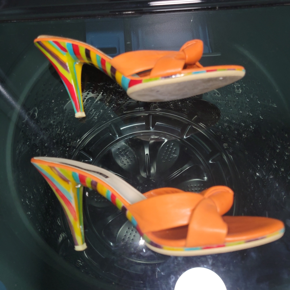 Claudia Ciuti Orange 2005 Nova Leather Striped Heel Women's Sandals